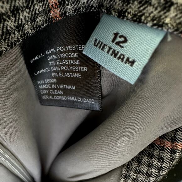 Antonio Melani Sz 12 Gray and Peach Coral Check Pencil Skirt Career Classic - Picture 7 of 7